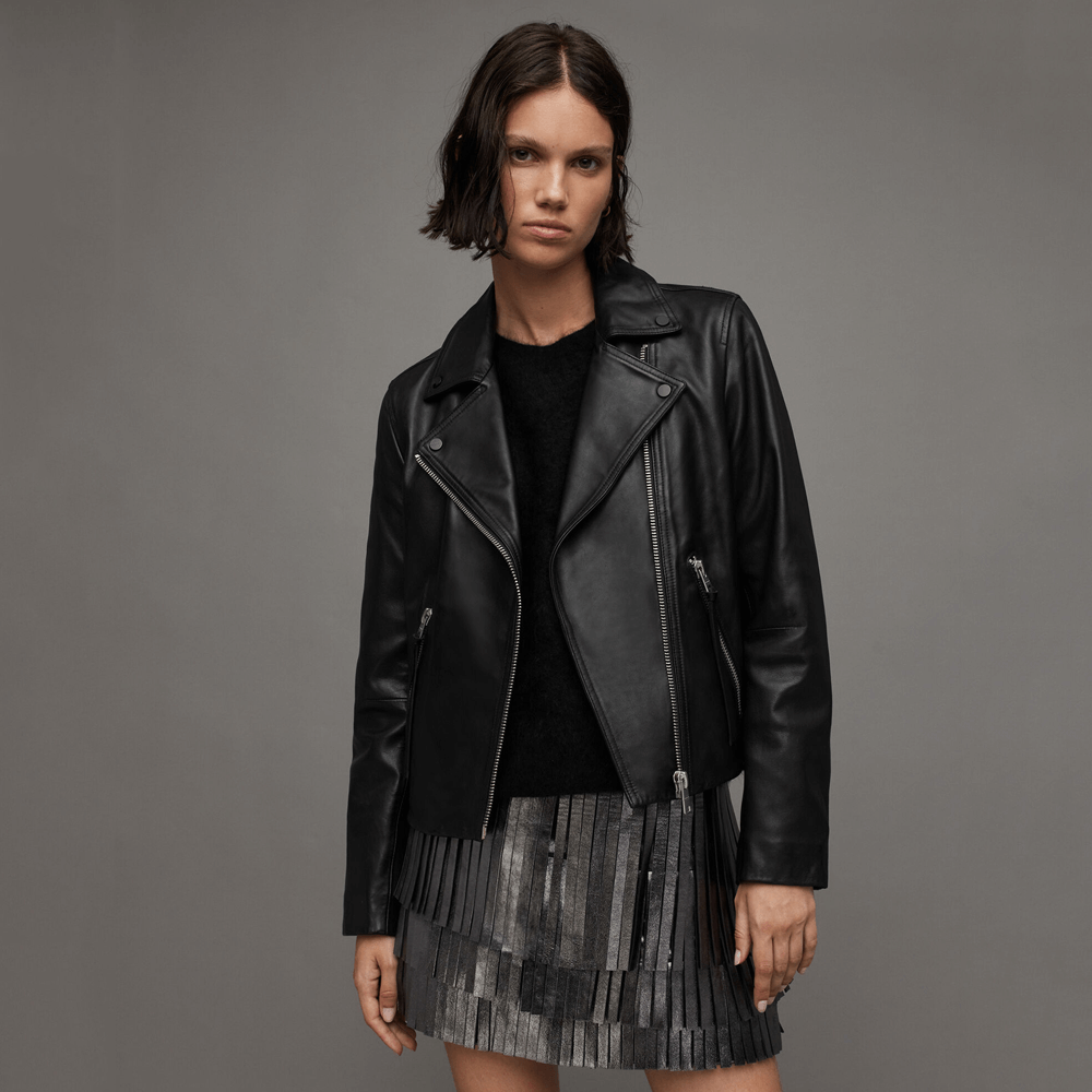 AllSaints Dalby Slim Fit Leather Biker Jacket Jarrolds Norwich
